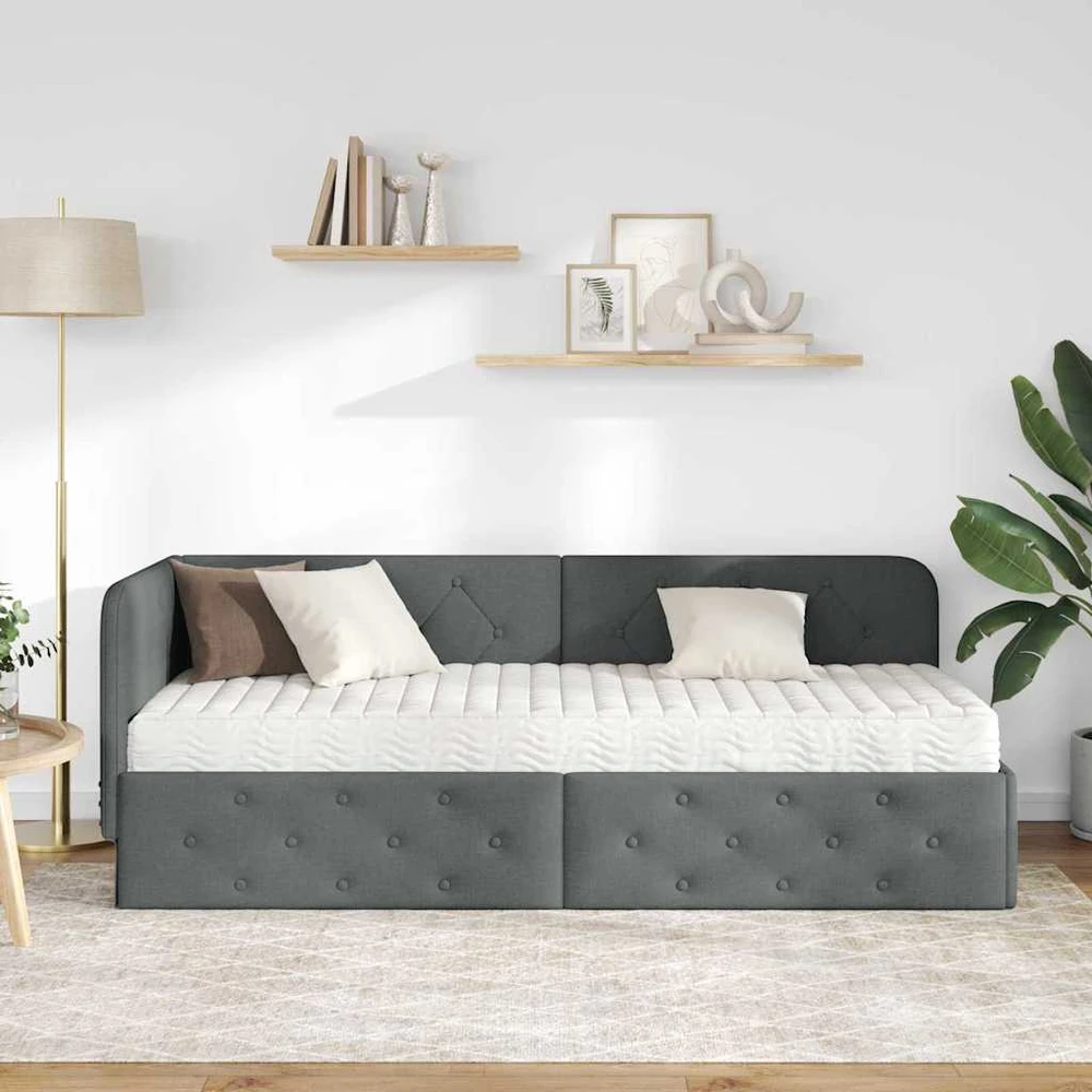 Lova Kampinė lovos konstrukcija Tamsiai pilka 80 x 200 cm audinys