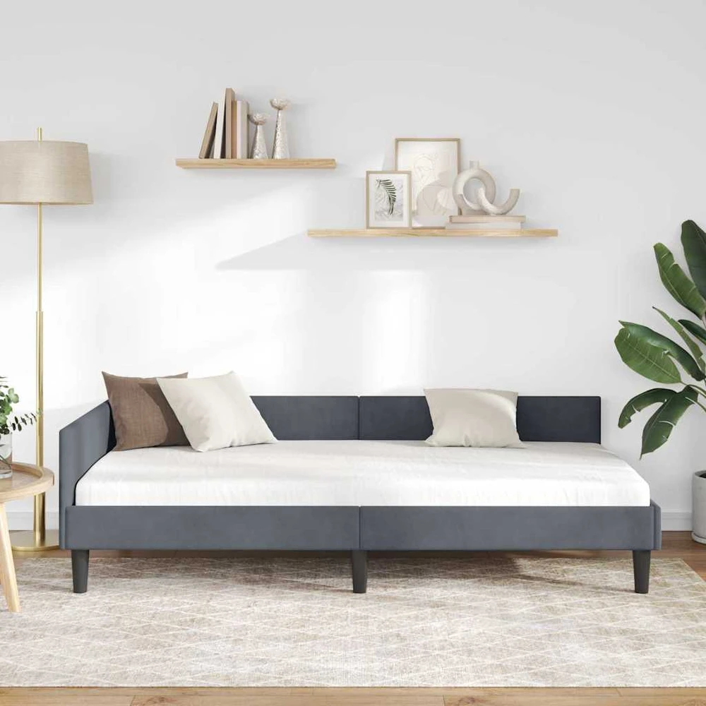 Lova Kampinė lovos konstrukcija Tamsiai pilka 90 cm x 190 cm Aksomas