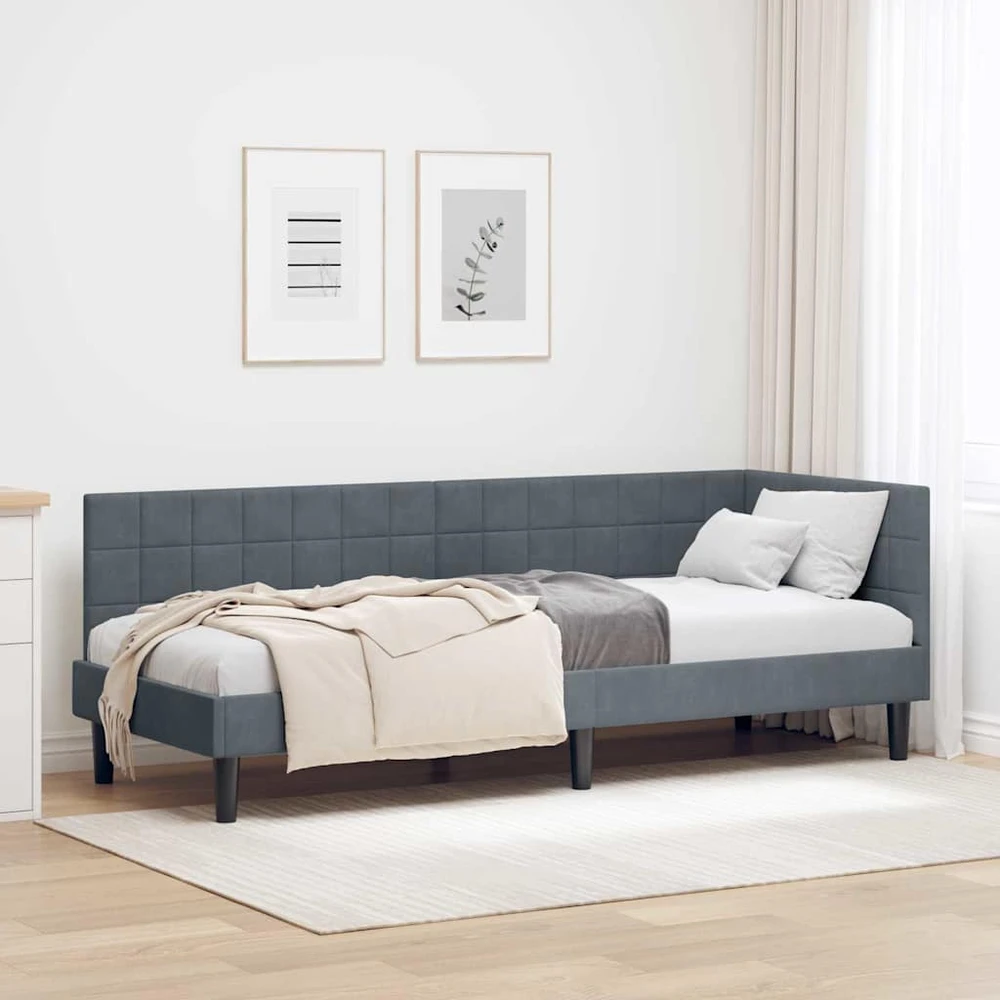 Lova Kampinė lovos konstrukcija Tamsiai pilka 80 cm x 200 cm Aksomas