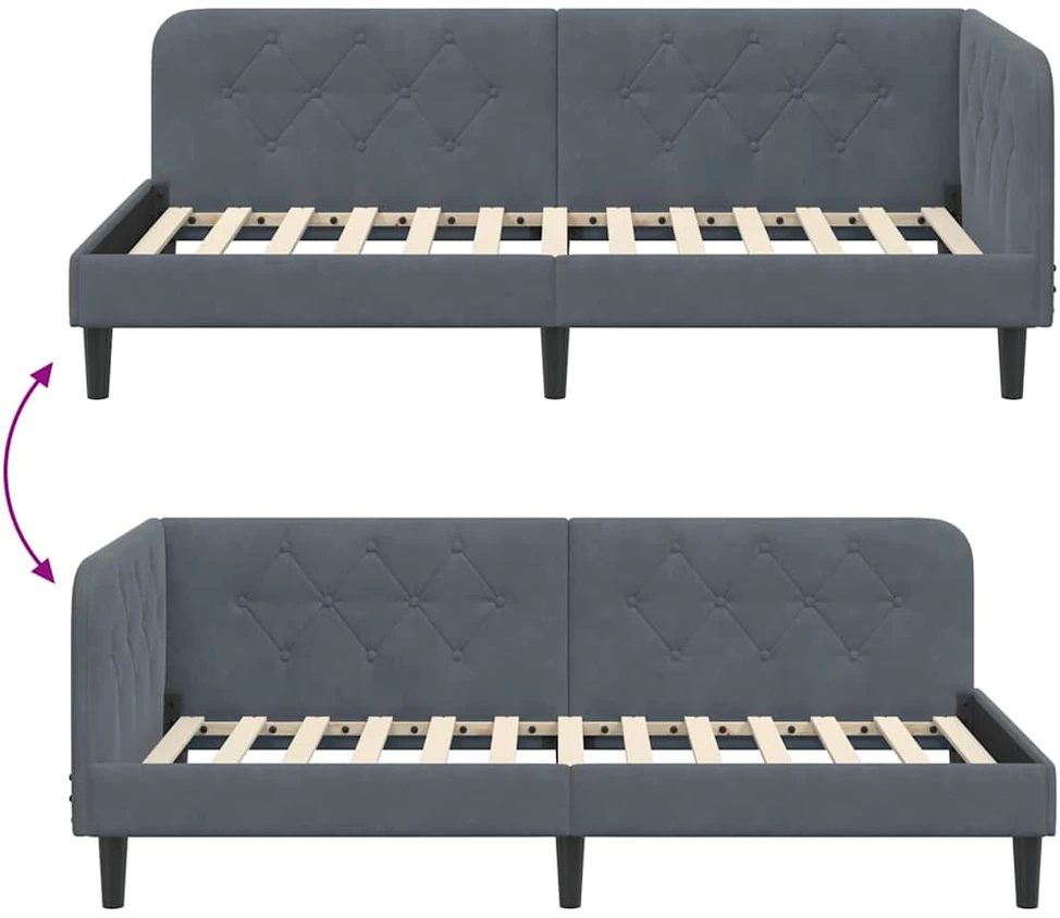 Lova Kampinė lovos konstrukcija Tamsiai pilka 100 x 200 cm Aksomas