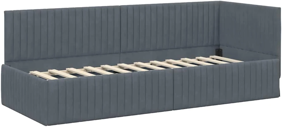 Lova Kampinė lovos konstrukcija Tamsiai pilka 80 cm x 200 cm Aksomas