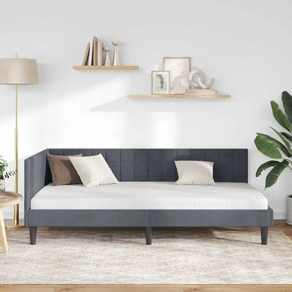 Lova Kampinė lovos konstrukcija Tamsiai pilka 100 cm x 200 cm