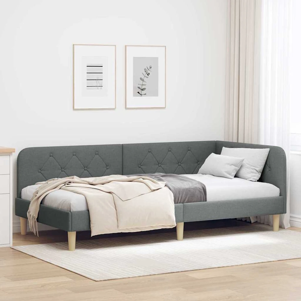 Lova Kampinė lovos konstrukcija Tamsiai pilka 90 x 200 cm audinys