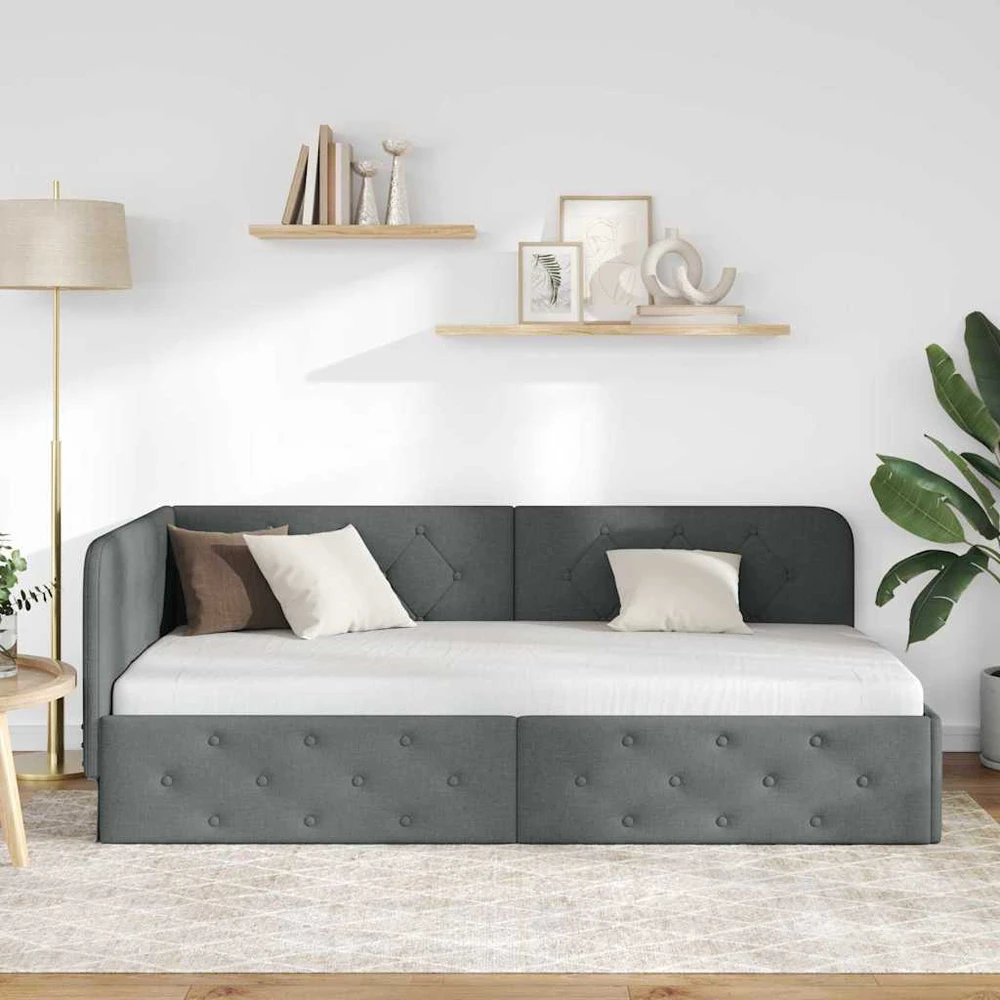 Lova Kampinė lovos konstrukcija Tamsiai pilka 90 x 200 cm audinys