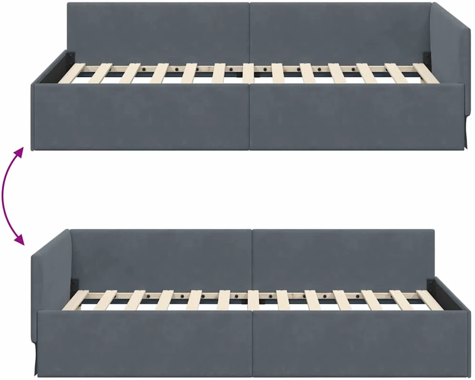 Lova Kampinė lovos konstrukcija Tamsiai pilka 80 cm x 200 cm Aksomas