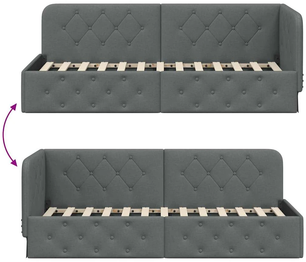 Lova Kampinė lovos konstrukcija Tamsiai pilka 80 x 200 cm audinys