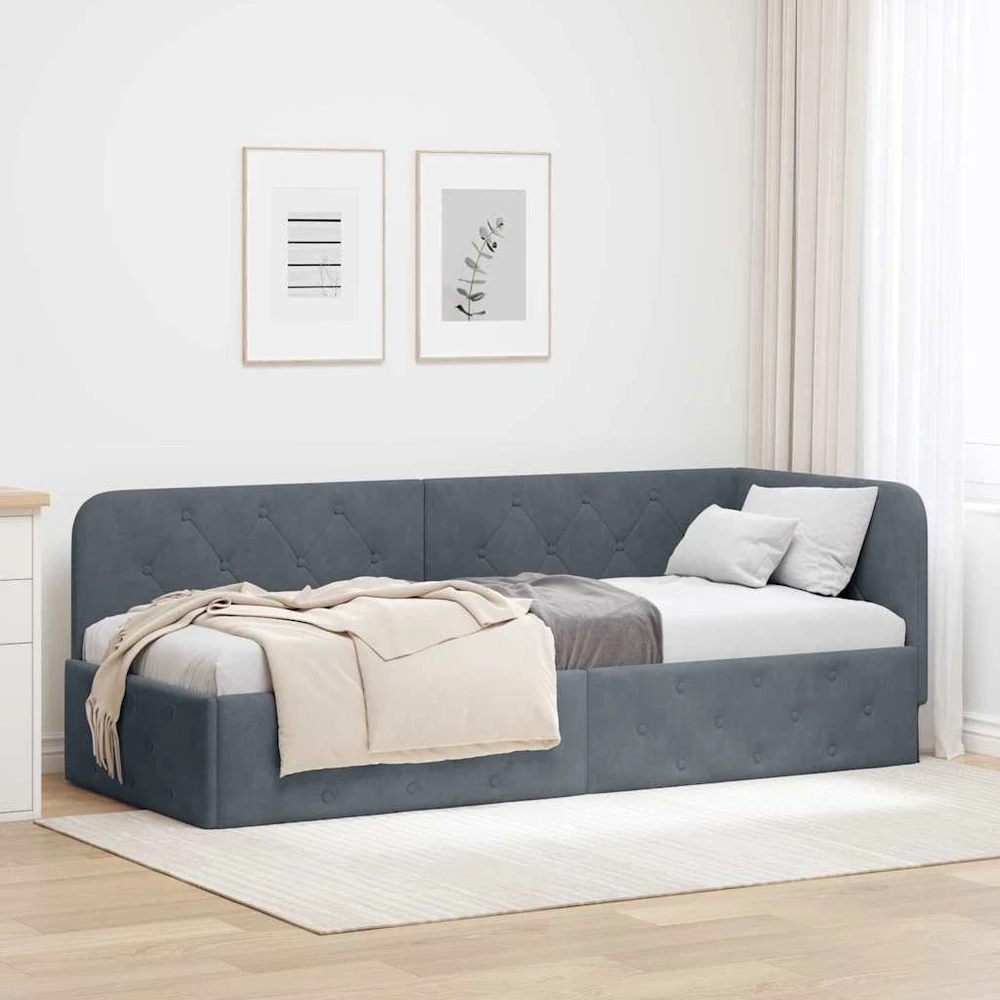 Lova Kampinė lovos konstrukcija Tamsiai pilka 80 x 200 cm Aksomas