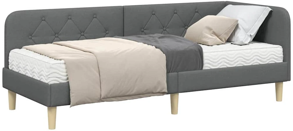 Lova Kampinė lovos konstrukcija Tamsiai pilka 80 x 200 cm audinys