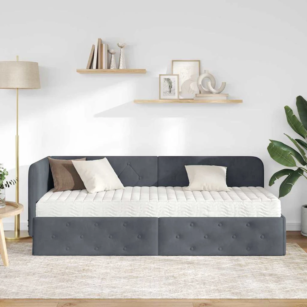 Lova Kampinė lovos konstrukcija Tamsiai pilka 80 x 200 cm Aksomas