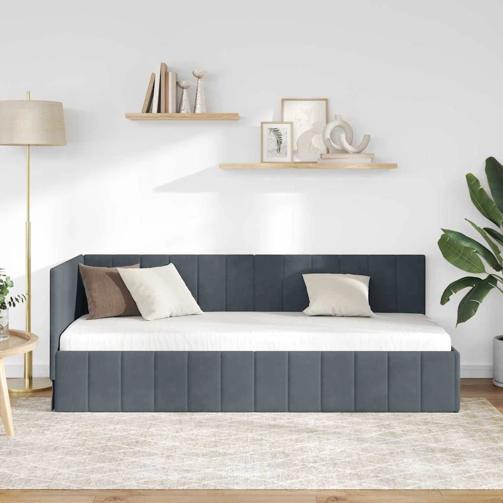 Lova Kampinė lovos konstrukcija Tamsiai pilka 80 cm x 200 cm Aksomas