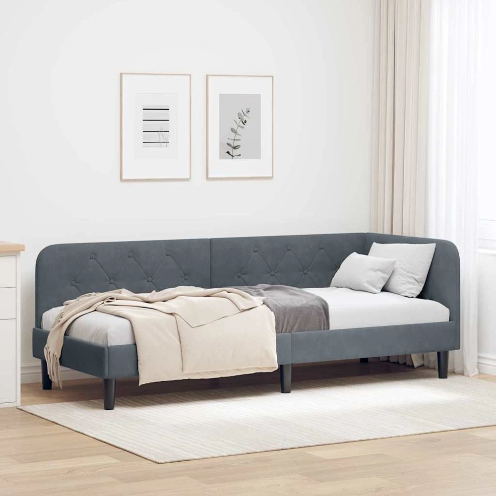 Lova Kampinė lovos konstrukcija Tamsiai pilka 80 x 200 cm Aksomas