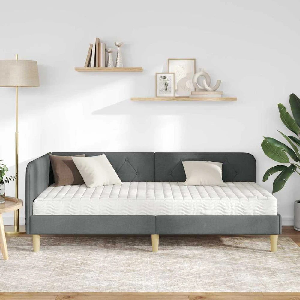 Lova Kampinė lovos konstrukcija Tamsiai pilka 90 x 200 cm audinys