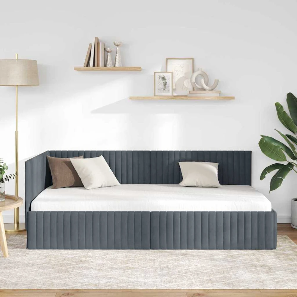 Lova Kampinė lovos konstrukcija Tamsiai pilka 100 cm x 200 cm
