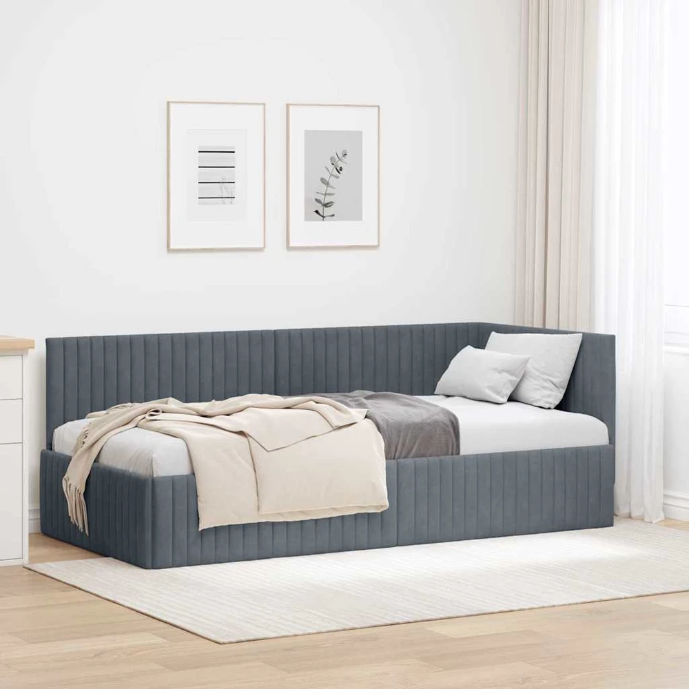 Lova Kampinė lovos konstrukcija Tamsiai pilka 90 cm x 190 cm Aksomas