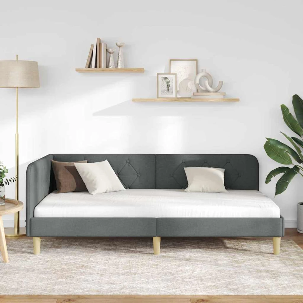 Lova Kampinė lovos konstrukcija Tamsiai pilka 90 x 190 cm audinys