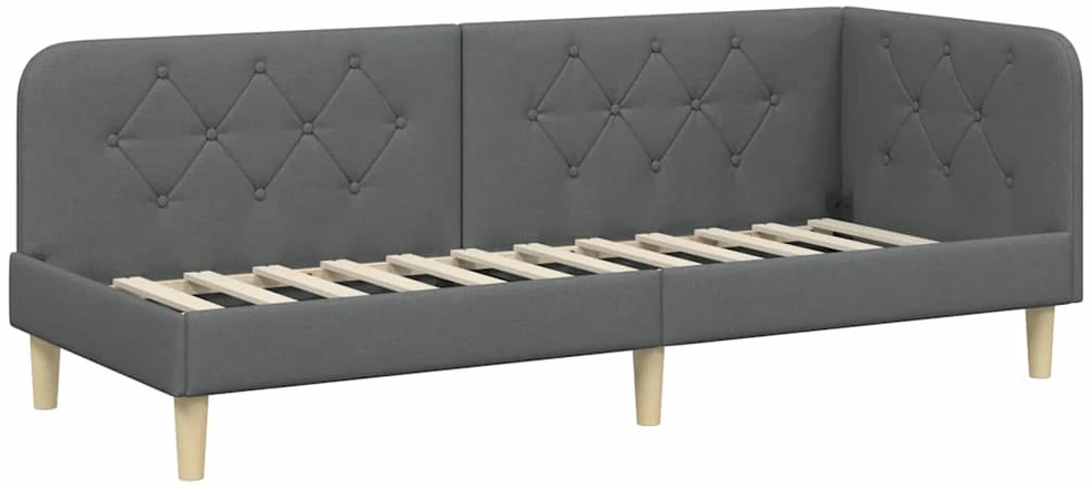 Lova Kampinė lovos konstrukcija Tamsiai pilka 80 x 200 cm audinys