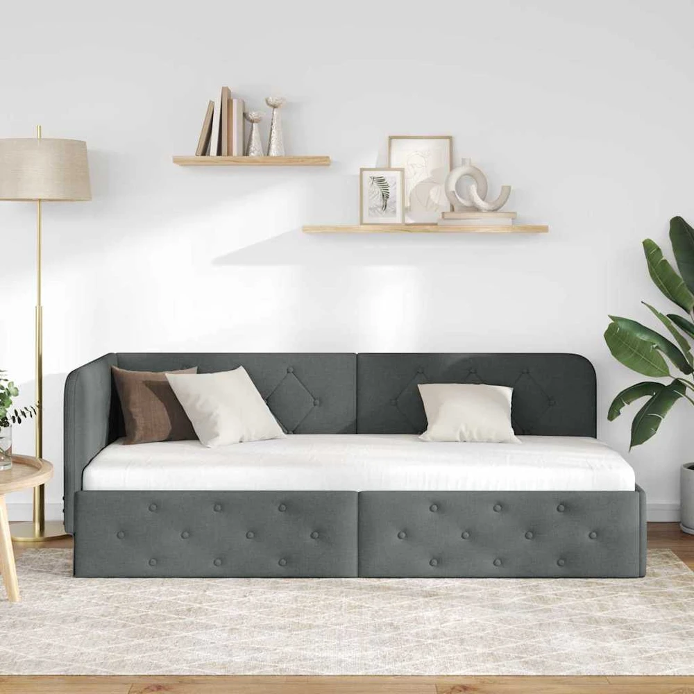 Lova Kampinė lovos konstrukcija Tamsiai pilka 80 x 200 cm audinys
