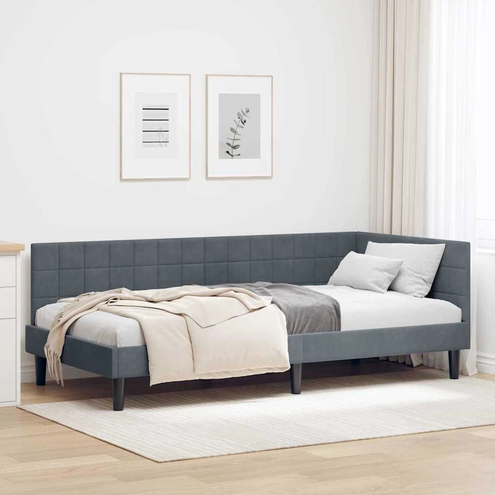 Lova Kampinė lovos konstrukcija Tamsiai pilka 90 cm x 200 cm Aksomas