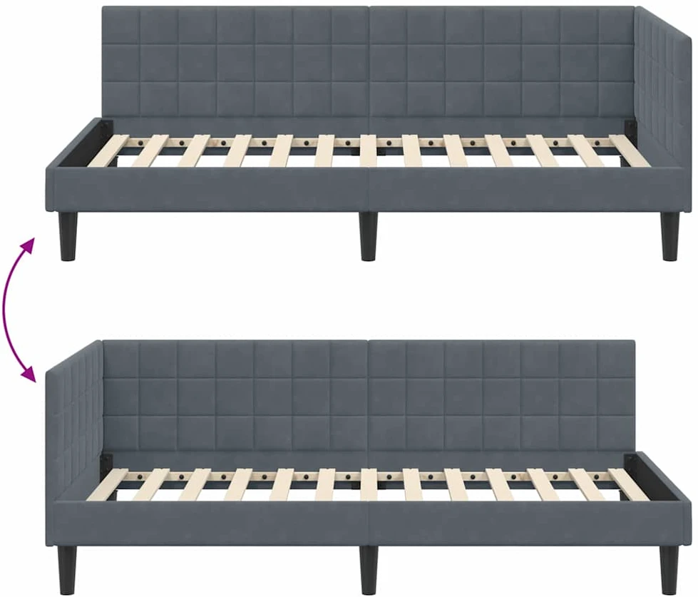Lova Kampinė lovos konstrukcija Tamsiai pilka 90 cm x 200 cm Aksomas
