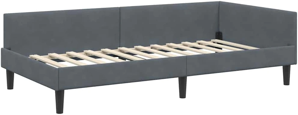 Lova Kampinė lovos konstrukcija Tamsiai pilka 90 cm x 190 cm Aksomas