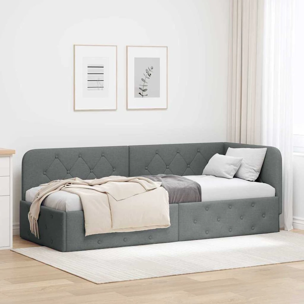 Lova Kampinė lovos konstrukcija Tamsiai pilka 80 x 200 cm audinys