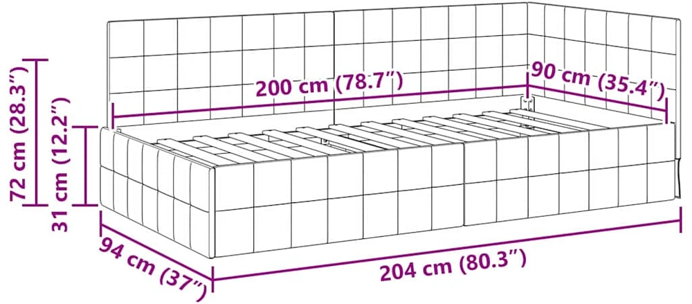 Lova Kampinė lovos konstrukcija Tamsiai pilka 90 cm x 200 cm Aksomas