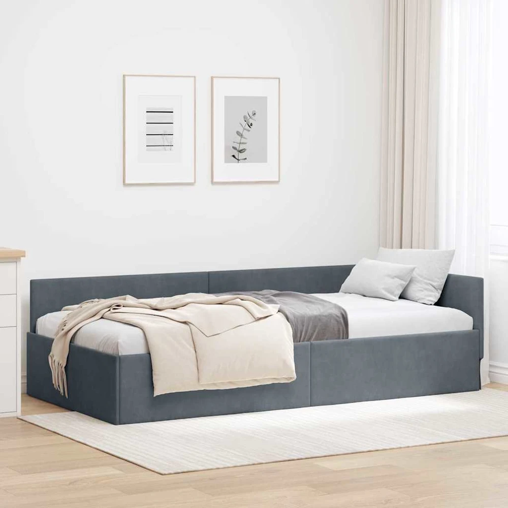 Lova Kampinė lovos konstrukcija Tamsiai pilka 80 cm x 200 cm Aksomas