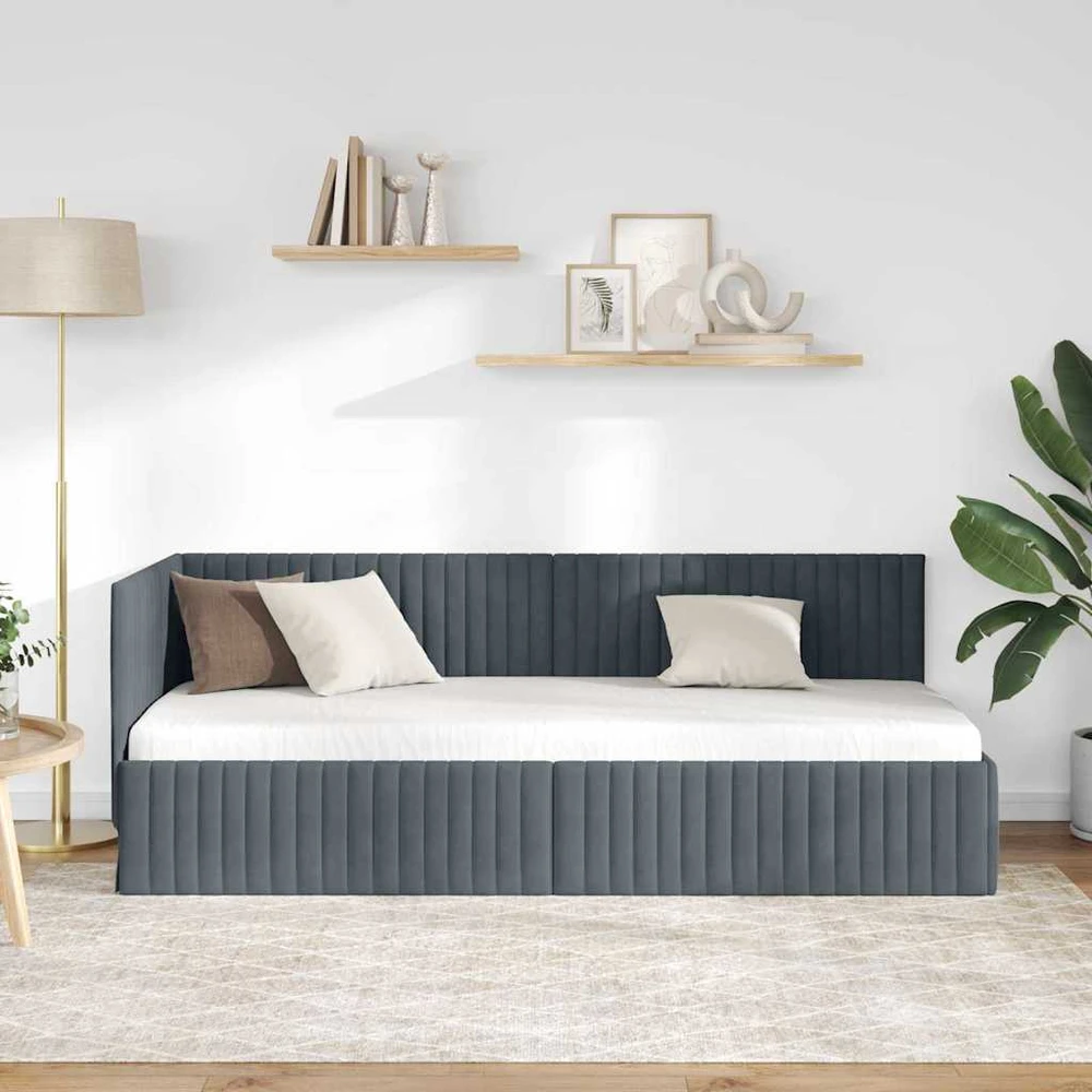 Lova Kampinė lovos konstrukcija Tamsiai pilka 80 cm x 200 cm Aksomas