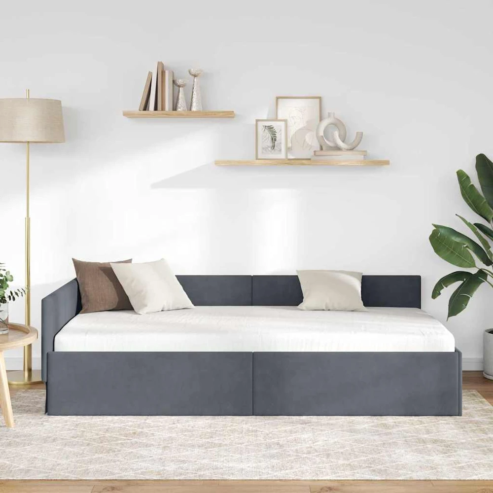 Lova Kampinė lovos konstrukcija Tamsiai pilka 80 cm x 200 cm Aksomas
