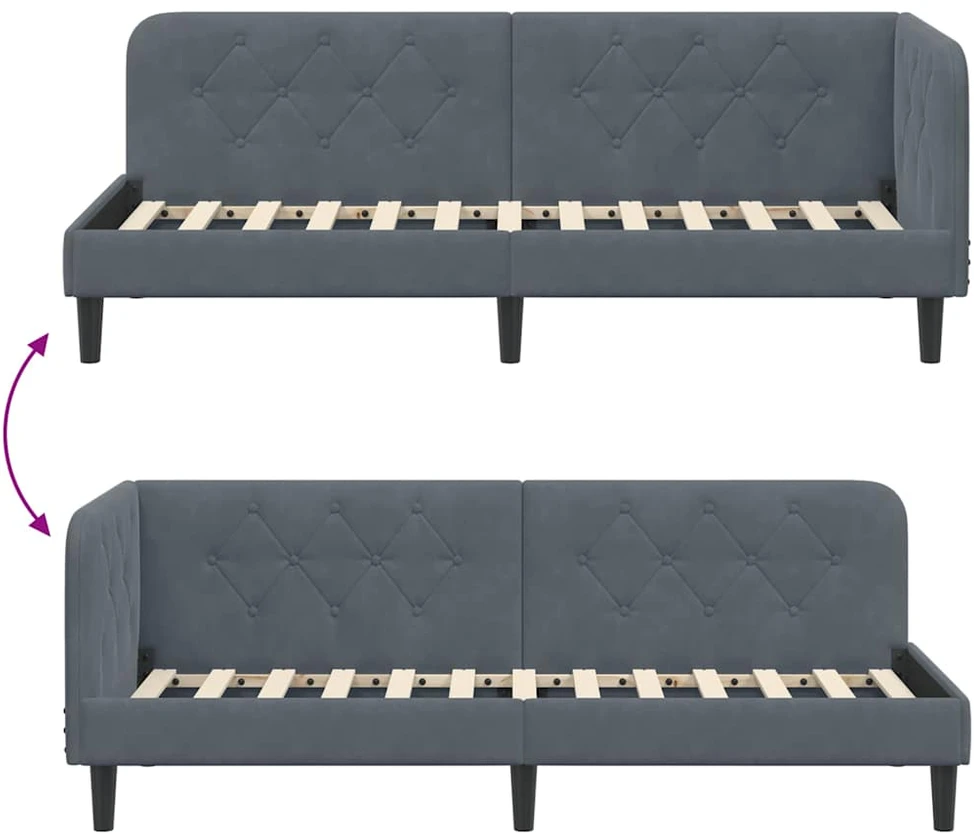 Lova Kampinė lovos konstrukcija Tamsiai pilka 80 x 200 cm Aksomas