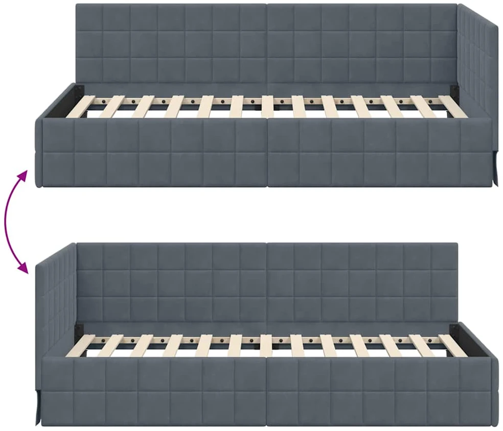 Lova Kampinė lovos konstrukcija Tamsiai pilka 90 cm x 200 cm Aksomas