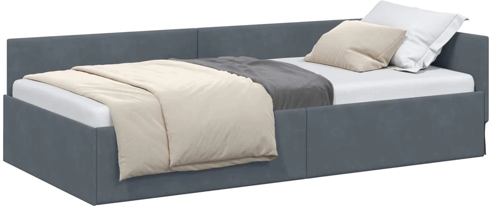 Lova Kampinė lovos konstrukcija Tamsiai pilka 80 cm x 200 cm Aksomas