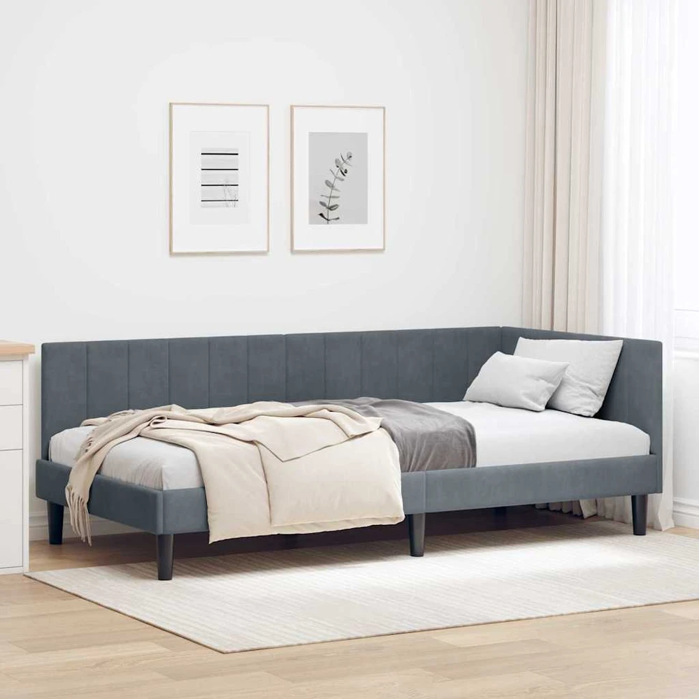 Lova Kampinė lovos konstrukcija Tamsiai pilka 90 cm x 190 cm Aksomas