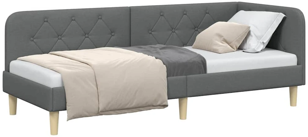 Lova Kampinė lovos konstrukcija Tamsiai pilka 80 x 200 cm audinys