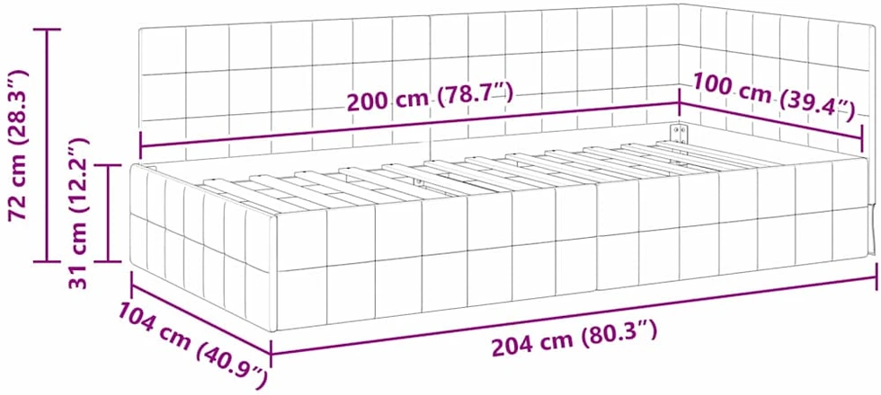 Lova Kampinė lovos konstrukcija Tamsiai pilka 100 cm x 200 cm