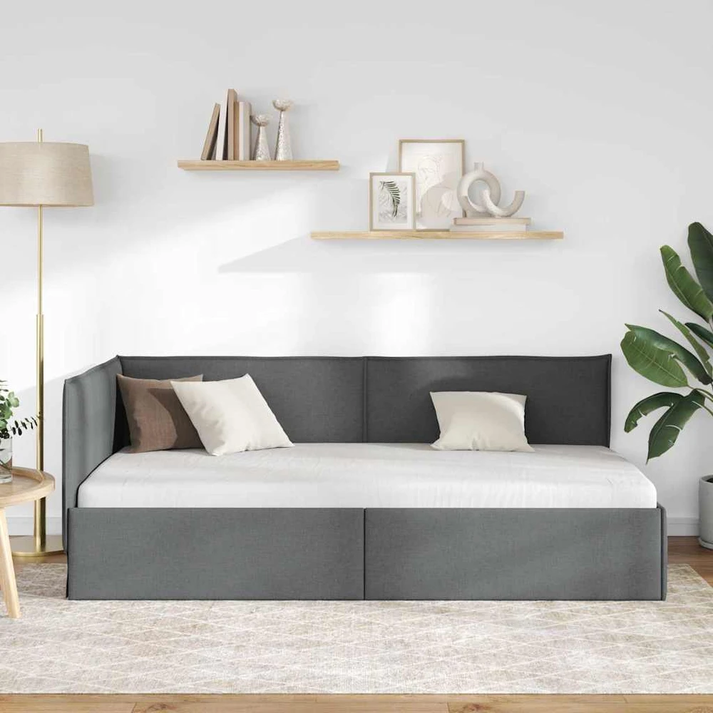 Lova Kampinė lovos konstrukcija Tamsiai pilka 100 x 200 cm audinys