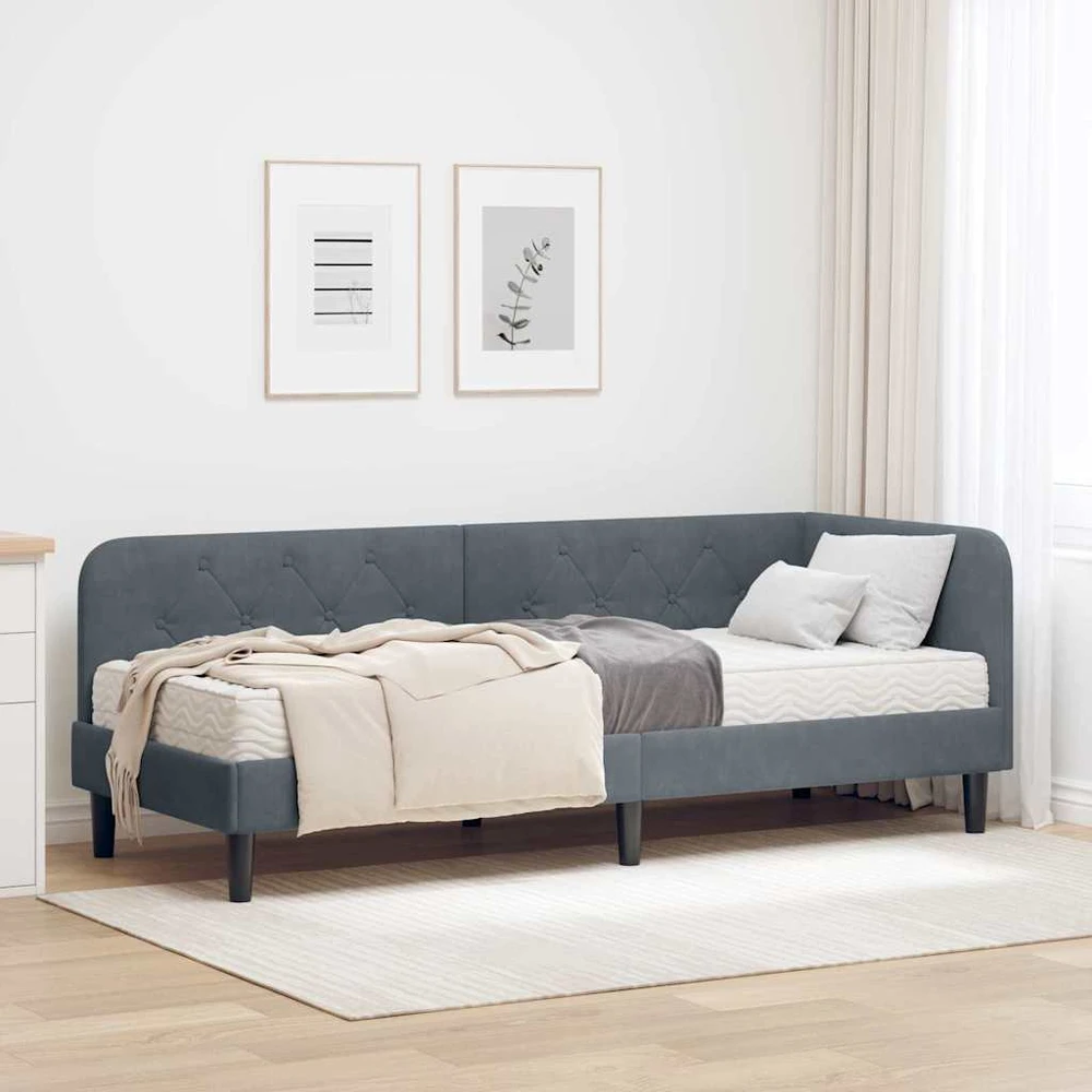 Lova Kampinė lovos konstrukcija Tamsiai pilka 80 x 200 cm Aksomas
