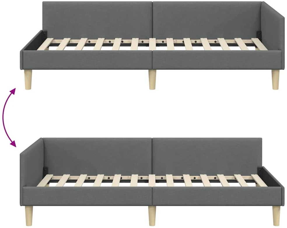 Lova Kampinė lovos konstrukcija Tamsiai pilka 80 x 200 cm audinys