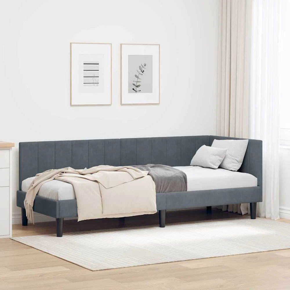 Lova Kampinė lovos konstrukcija Tamsiai pilka 80 cm x 200 cm Aksomas