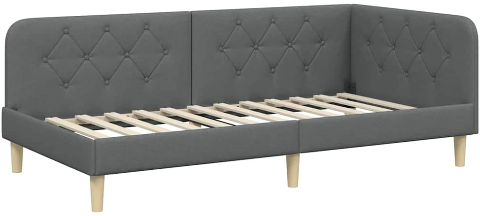 Lova Kampinė lovos konstrukcija Tamsiai pilka 90 x 200 cm audinys