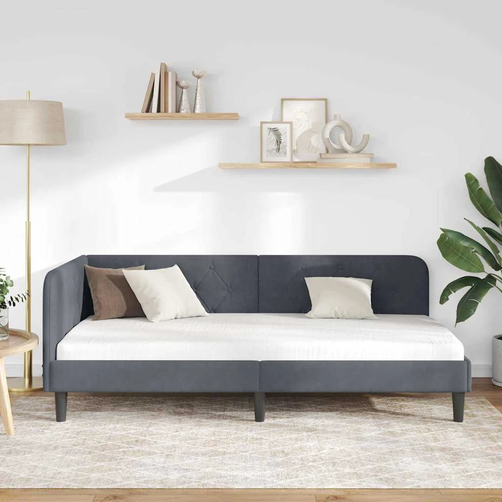 Lova Kampinė lovos konstrukcija Tamsiai pilka 90 x 200 cm Aksomas