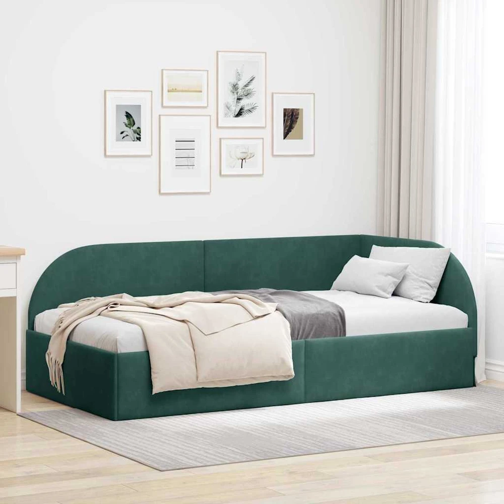 Lova Kampinė lovos konstrukcija Tamsiai žalia 90 cm x 200 cm Aksomas