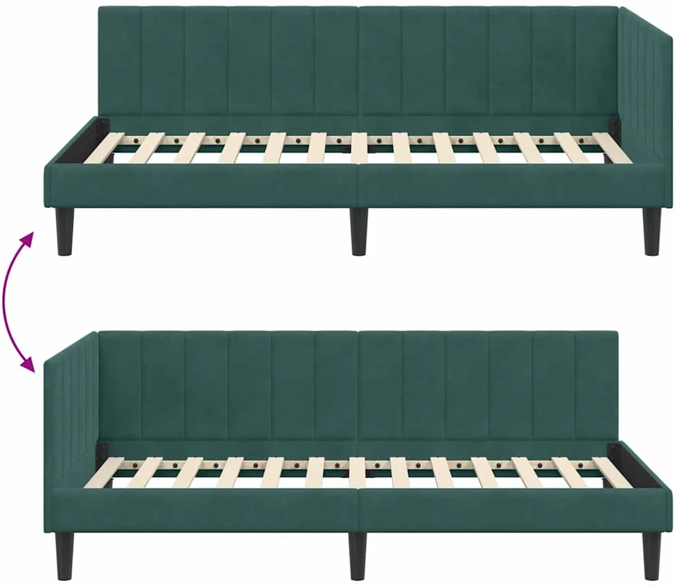 Lova Kampinė lovos konstrukcija Tamsiai žalia 90 cm x 200 cm Aksomas