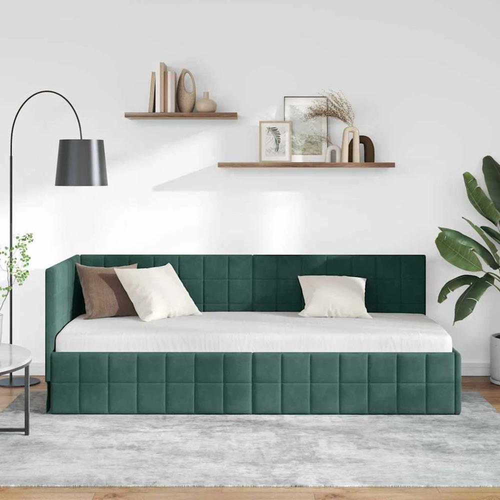 Lova Kampinė lovos konstrukcija Tamsiai žalia 80 cm x 200 cm Aksomas
