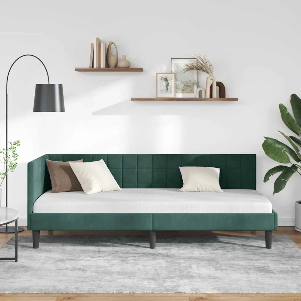 Lova Kampinė lovos konstrukcija Tamsiai žalia 80 cm x 200 cm Aksomas