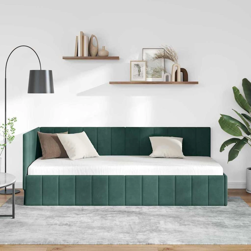 Lova Kampinė lovos konstrukcija Tamsiai žalia 80 cm x 200 cm Aksomas