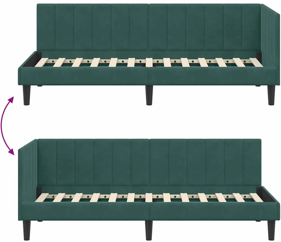 Lova Kampinė lovos konstrukcija Tamsiai žalia 80 cm x 200 cm Aksomas
