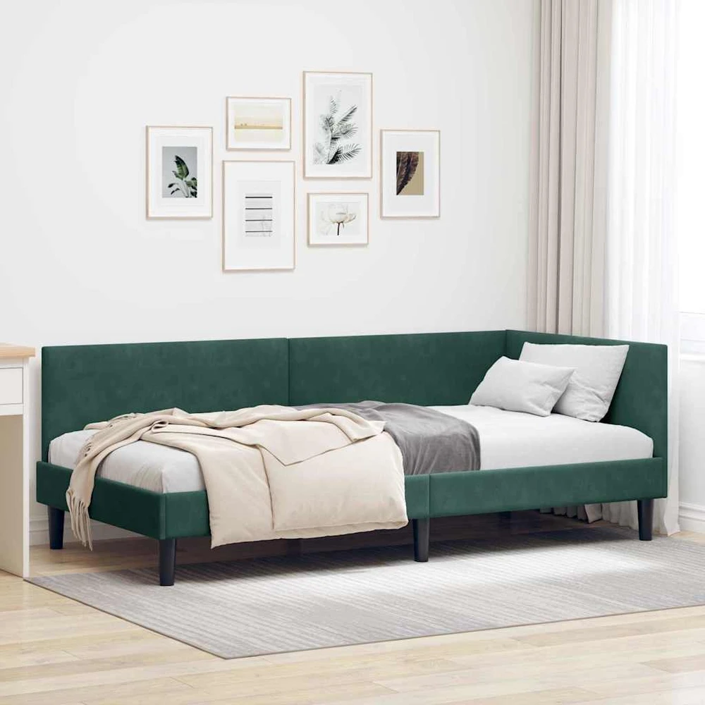 Lova Kampinė lovos konstrukcija Tamsiai žalia 90 cm x 200 cm Aksomas
