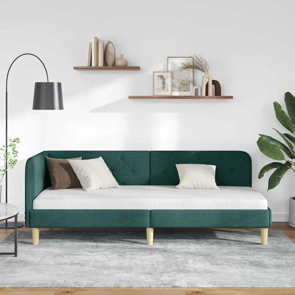 Lova Kampinė lovos konstrukcija Tamsiai žalia 80 x 200 cm audinys