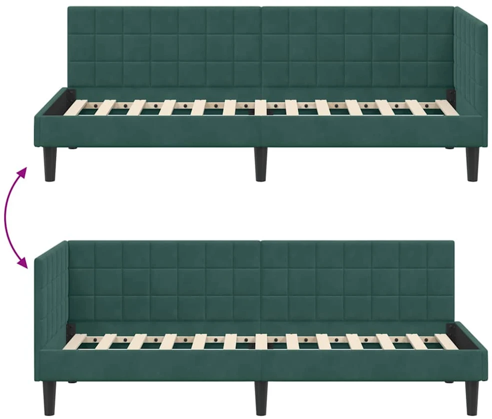 Lova Kampinė lovos konstrukcija Tamsiai žalia 80 cm x 200 cm Aksomas